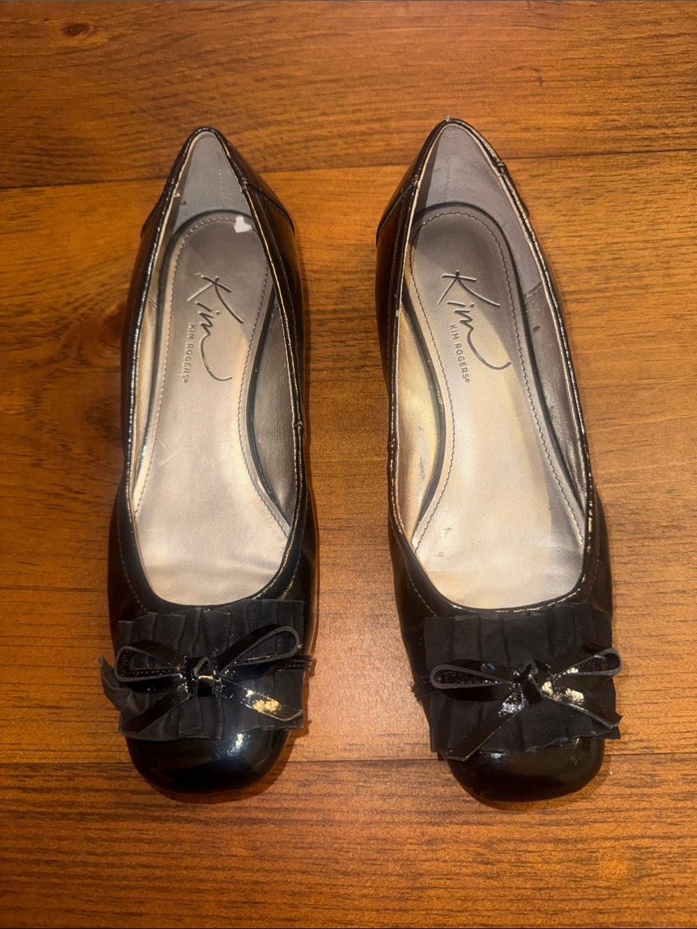Kim Rogers Black Patent Ballet Flats with Bow Accent